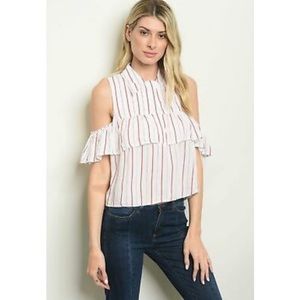 Cold Shoulder Striped Ruffle Top-Size S